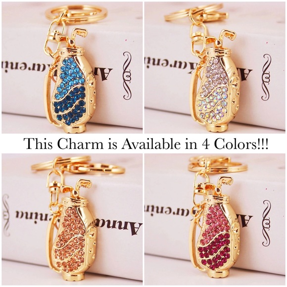 Silver & Iridescent Crystal Golf Bag Keychain Charm - Picture 15 of 16